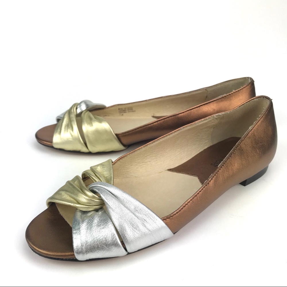 Michael Kors Metallic Peep Toe Flats 7.5
